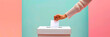 Close-up image of hands voting in ballot box on pastel background