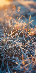 Wall Mural - Frost on grass, close up, first light, autumn's touch 