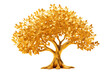 Tree of life. Golden leaves. Glowing trunk. Isolated on transparent background.