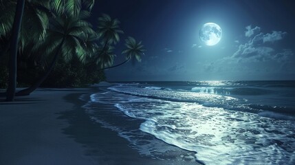 Wall Mural - Moonlight Romantic Environment at the Beach