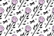 Cute emo roses black and white seamless pattern y2k, Hand drawn girly style. Vector illustration