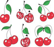 Cute cherry set y2k 90s style. Berry girly icon for card, sticker, print design. glamour vector illustration