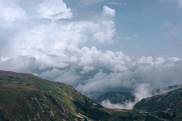 Aerial view of rocky peak of Spitz mountain in the Carpathian mountains