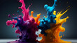 Liquid color paint splash like water. A vivid paint splash swirling, mix of colors as two chemicals reaction .Multicolor splashes . Abstract color background. Colorful paint.a group of colorful flower
