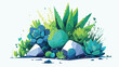 Succulents With Rocks Clipart 2d flat cartoon vacto