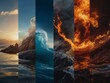 The Five Elemental Principles of Nature, Water, Fire, Earth, Wind, and Quintessence. Concept Nature, Elements, Water, Fire, Earth, Wind, Quintessence.