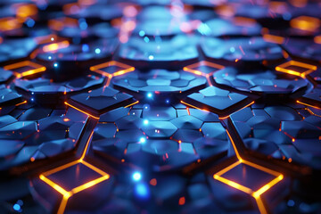 Poster - A close up of a computer chip with a red and blue background