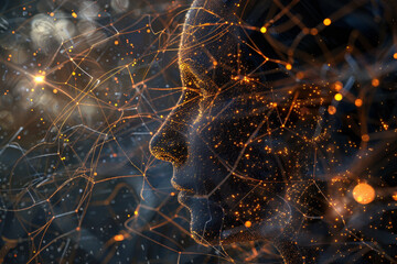 Poster - A woman's face is shown in a computer generated image with a lot of lines