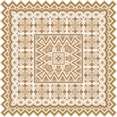  Vector abstract decorative ethnic ornamental illustration. Monochrome square carpet