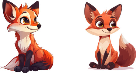 Poster - Funny animal character, cute red foxes with black paws