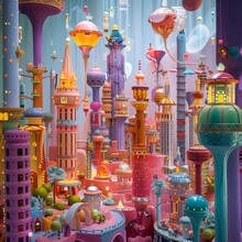 A Colorful City With Towers And Lights