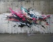 A photo of a graffiti on a wall that looks like an explosion of colors.