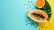 Papaya organic fruit with black seeds vitamin tropical natural farm fresh orange isolated background