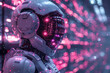 Vibrant Pink-Robot Interacting with Advanced Machine Network and AI