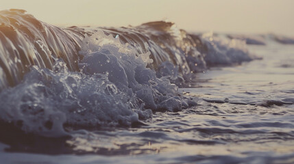 Wall Mural - The ocean is calm and peaceful, with a gentle wave breaking on the shore