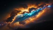 Silver, blue, and orange gas nebula in outer space.  AI Generated