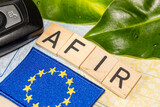 Fototapeta  - AFIR, Alternative Fuels Infrastructure Regulation, EU directive requiring the construction of a dense network of chargers for electric vehicles on routes