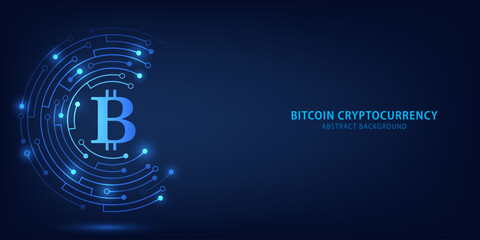 Poster - Bitcoin cryptocurrency digital technology on circuit board abstract background. design for Cryptocurrency, digital money, technology and economics. blockchain digital technology. Vector illustration