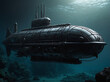Submarine exploring the deep underwater world