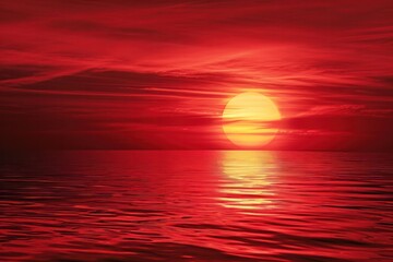 Wall Mural - Red seascape ocean sunset horizon water surface calm