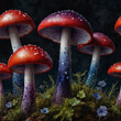Vibrant Mushroom with Dew Drops in Autumn Forest