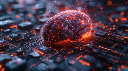 Poster - A digital brain on a futuristic background; idea of artificial intelligence;