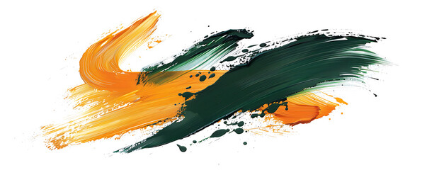 Wall Mural -  Abstract orange and green splash varnish brush stroke oil paint smear line on white background. generative ai