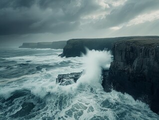 Naklejka na meble Rugged Coastline BatteredCrashing Waves - Scenic Ocean Landscape Photography