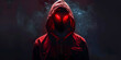 A Man Wearing A Red Hoodie With Red Glowing Mask In The Dark Background-AI generated image
