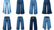 Trendy denim clothes flat set for web design. cartoon