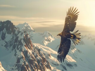  majestic eagle soaring high above snow-capped mountains wildlife photography nature scene portrait