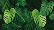 Tropical green leaves background .. 2d flat cartoon