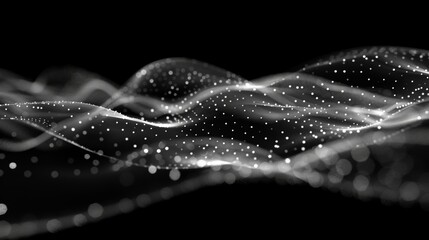 Poster - Illustration of data technology with dots and lines connecting particles on a dark background.