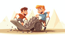 Two Boys Playing Wheel Barrow Race Illustration 2d