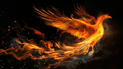Wall Mural - Majestic phoenix rising in flames with fiery wings spread