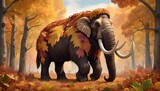 Fototapeta  - A Mammoth Covered In Autumn Leaves Blending Into2