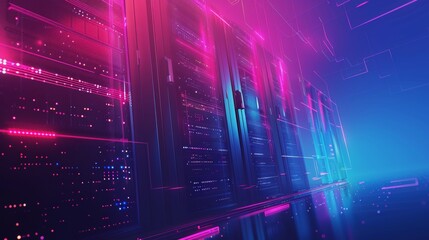 Aufkleber - Data center. abstract digital warehouse. Cloud computing server room. Communication between server farms and the internet. Network connection and information exchange lights glow.
