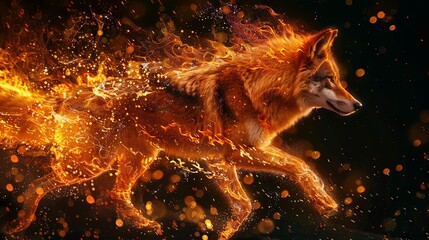 Wall Mural - Fiery husky in dynamic digital art representation