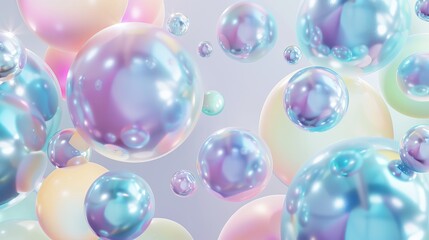 Sticker - 3D art background of pastel colored floating liquid globs, soap bubbles, and metaballs.