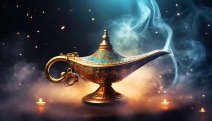 Poster - magic lamp on a dark background