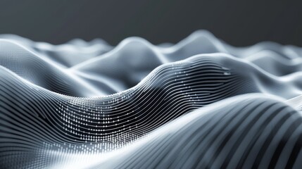 Fototapete - 3D rendering of an abstract fluid surface background with wireframe lines.