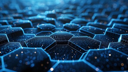 Aufkleber - Blue hexagon background with futuristic honeycomb concept. Wave of particles in 3D.