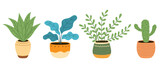 Fototapeta Big Ben - Home plants in pots, isolated on a white background, flat cartoon vector illustration. Cute houseplants and potted flowers, hand drawn, doodle.