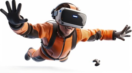 Aufkleber - An illustration of a cartoon character wearing a virtual reality headset and playing a gamepad against a white background.