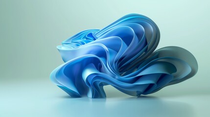 Wavy fabric sheets forming an abstract flowing shape. Widescreen blue background