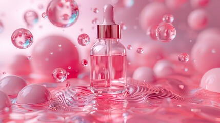 Poster - Illustration of skin serum with collagen and vitamins, isolated on a soft color background......