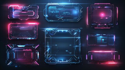 Aufkleber - Various futuristic light white frames. Technological background. Light glass white frames in square, oval, rectangle, and circle. Modern illustration.