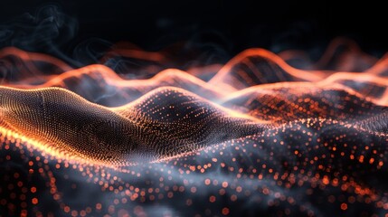 Poster - Beautiful illustration with connected dots and lines. 3D rendering of a digital network background with musical wave.
