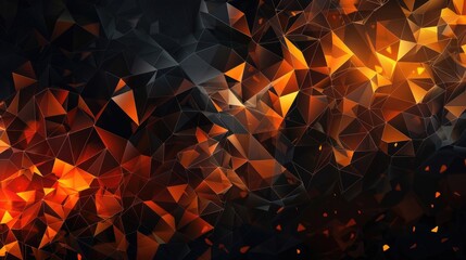 Poster - Black orange low-polygonal background in the form of polygons, lines, and dots. AI generative.