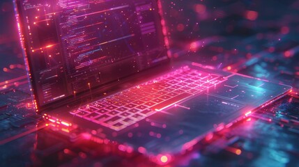 Leinwandbilder - Development of software. Coding, programming, and testing on laptop. Icons of computer technology. Digital technology isometric concept.